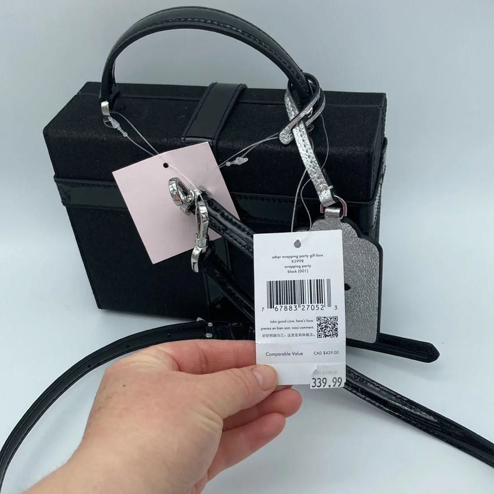 NWT KATE SPADE BLACK WRAPPING PARTY GIFT BOX CROSSBODY